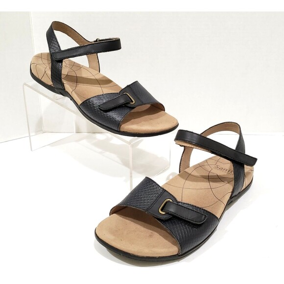 Sanita Catalina Claudia Sandals Womens Sz 40 9 Black Leather Snake Print Comfort - Picture 1 of 10